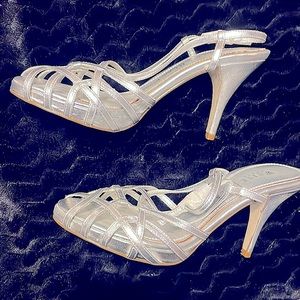 White House Black Market silver strap shoes,